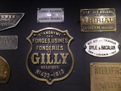 Plaques of railway equipment manufacturers at Train World museum