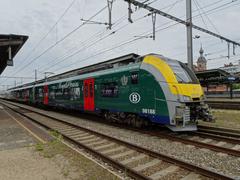 SNCB AM Desiro train with Royal Trains exhibition wrap at Schaerbeek station