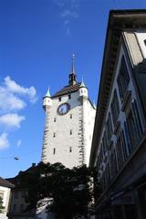 City-tower in Baden with a clock and historic architecture