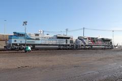 patriotic train engines lined up