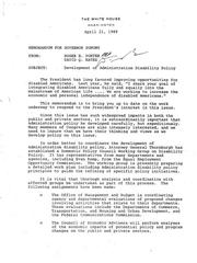 White House Memo on Development of Administration Disability Policy, page one