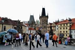 crowd on Charles Bridge in Prague