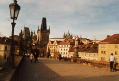 Charles Bridge with Prague Castle in the background during the late 1980s