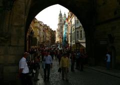 Charles Bridge in Prague viewed from Mostecká street