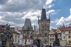 Charles Bridge in Prague with pedestrians