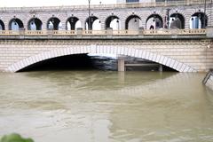 2018 Seine river flood at Paris Bridge of Bercy