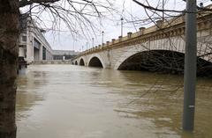 2018 Seine river flood at Paris Bridge of Bercy