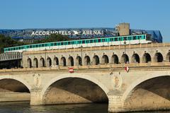 MP 73 metro train on Bercy viaduct in Paris