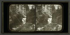 Cascade de Geroldsau waterfall in Baden, historical stereoscopic photo from 1860-1870