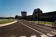 Avignon Boulevard de l'Oulle view of medieval ramparts and Rhône River