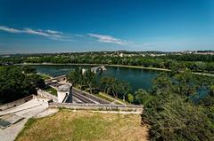 Panoramic view of Avignon's ramparts, Pont Saint-Bénézet, and the Rhône valley