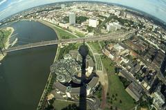 view from Rheinturm overlooking Düsseldorf