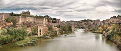 Panoramic view of San Martin Bridge in Toledo, Spain