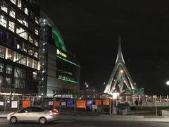 TD Garden and Leonard P. Zakim Bunker Hill Memorial Bridge in Boston