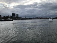 View from Charlestown Ferry towards Leonard P. Zakim Bunker Hill Memorial Bridge