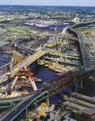 Aerial view of Boston's Big Dig project under construction