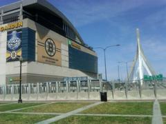 MassDOT Secretary Mullan sharing a message of support for the Bruins with a Stanley Cup Final poster and the Zakim Bridge in the background.