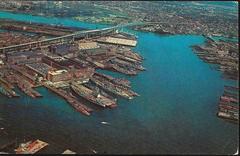 1950s aerial view of Boston Navy Yard