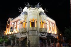 Casa de los Dragones at night in Ceuta