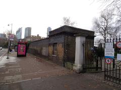 Geraldine Mary Harmsworth Park entrance in Southwark, London