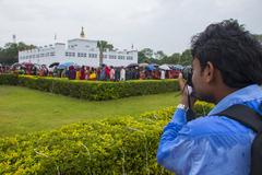 Buddha statue with garlands at Buddha Jayanti