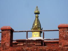 Lumbini prayer flags and ancient ruins