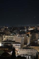 Athens at night with Hadrian's Library wall