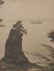 Empress of Australia ship passing Siwash Rock in Vancouver, British Columbia