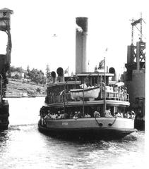 Sydney Ferry KANANGRA passing through Gladesville Bridge, early 1950s