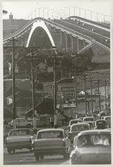 Traffic and telegraph poles near Gladesville Bridge in October 1966