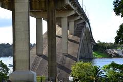 Gladesville Bridge over Parramatta River with clear blue sky