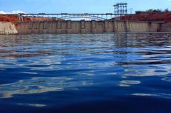 Glen Canyon Dam and Bridge from Lake Powell, Arizona, USA