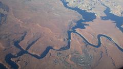 aerial view of Glen Canyon Dam, Lake Powell, and the town of Page in Northern Arizona