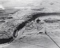 Aerial view of Glen Canyon and Colorado River before construction of Glen Canyon Dam in late 1957