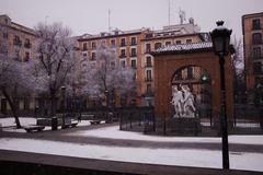 Madrid cityscape under January snow 2021