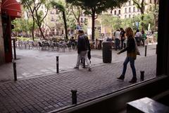 View through the window of Cafe Pepe Botella in Madrid