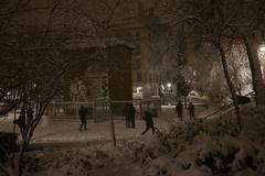 Plaza del Dos de Mayo covered in snow