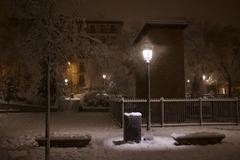 Plaza del Dos de Mayo in Madrid on a snowy day in January 2021