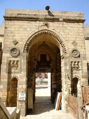 Southwest entrance of the Mosque of al-Zahir Baybars in Cairo under restoration