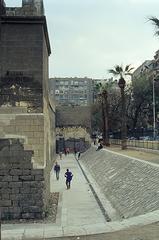 Outer wall and main gate of Mosque of Baybars I in Cairo, Egypt