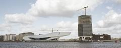 Filmmuseum Eye and Overhoeks tower in Amsterdam under construction