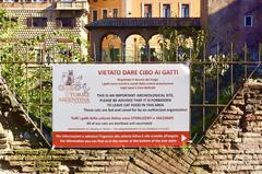 Sign indicating it is forbidden to feed cats in Largo Argentina, Rome