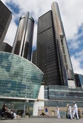 U.S. Navy Band Great Lakes Brass Band performing in front of the Renaissance Center in Detroit