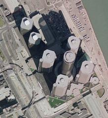 Aerial view of Renaissance Center on Detroit International Riverfront