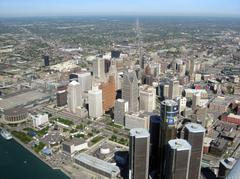 Aerial view of Downtown Detroit and Renaissance Center