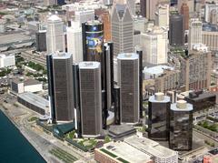 Aerial view of Renaissance Center in Detroit, Michigan