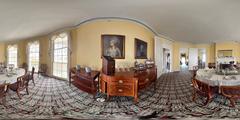 Hamilton Grange Dining Room with table and portraits of Elizabeth and Alexander Hamilton