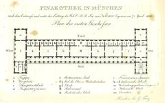 Historical room plan illustration of Munich Pinakothek from 1838 by Georg Franz