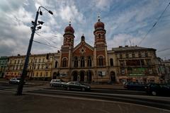 Velká Synagoga in Plzeň with Neo-Romanesque and Moorish architecture