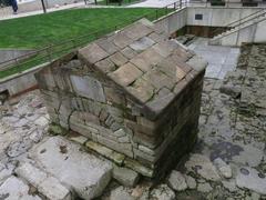 Medieval fountain of Foncalada in Oviedo as seen from Gascona Street